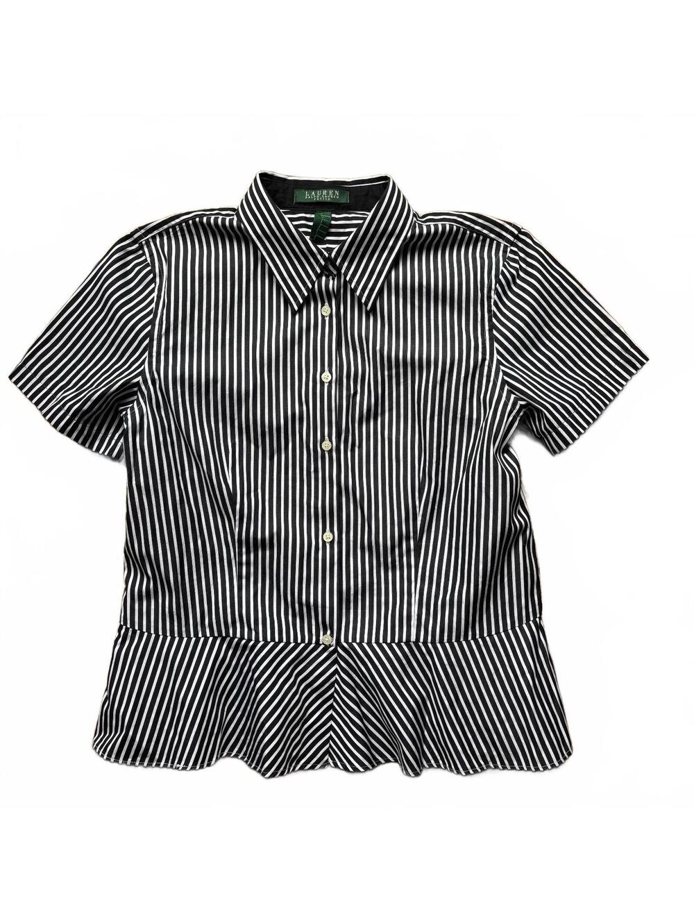 LAUREN RALPH LAUREN black striped peplum top blouse Size Petite S